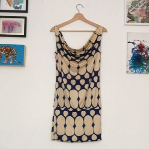 Sold ❤️ DVF blue and tan polka dot psychedelic cowl neck mini dress sz P